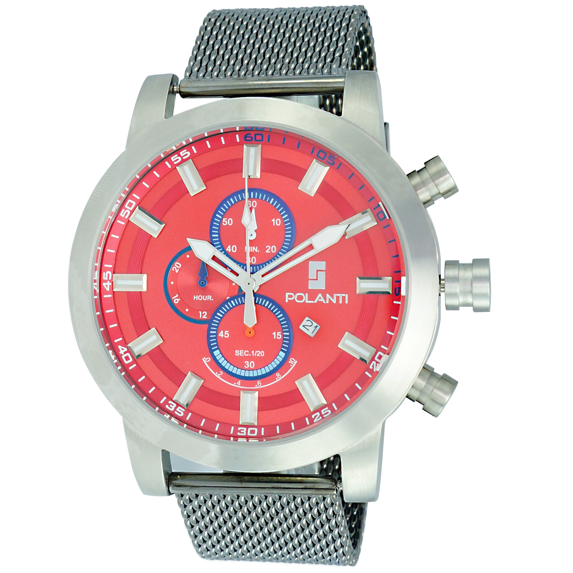Polanti RG0001M-SS-GNMESH Polanti Retrograde Chronograph Red Dial Mesh Band