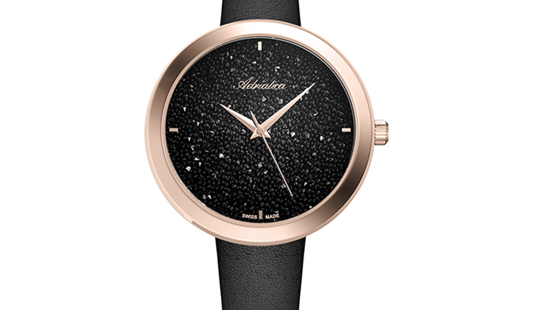 Adriatica A3646.9214Q Adriatica Ladies Swiss Made Malvina Rose Gold Black Crystal Dial Black Strap