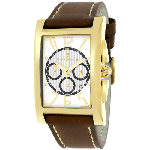 CV4513 Christian Van Sant Gent's Chronograph Gold Tone White Dial Brown Strap