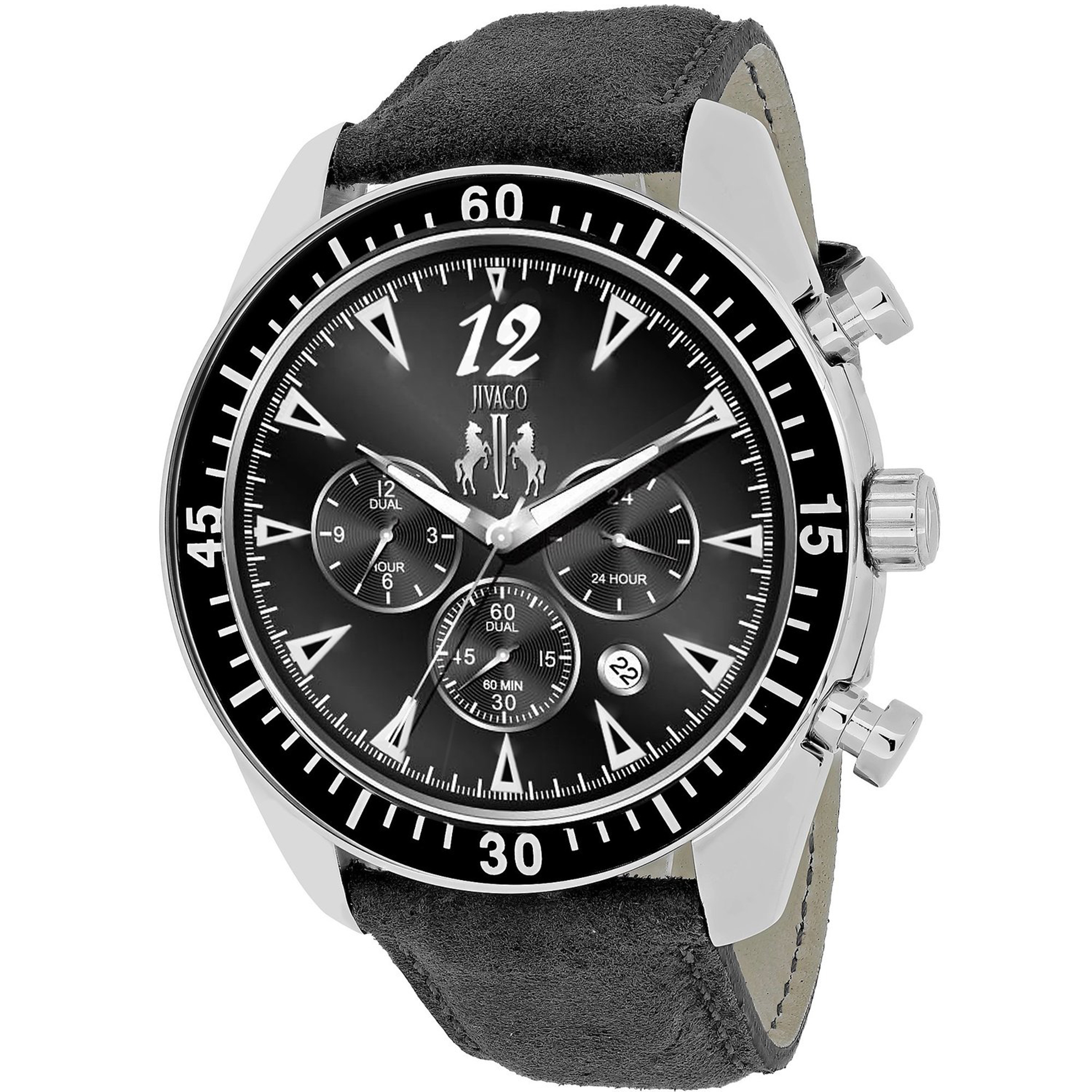 Jivago JV4511 Jivago Men's Timeless Dual Time Black Dial Black Strap