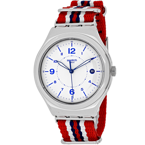 YWS407 Swatch Mens Irony Big Tri-tone Red, Blue, White Band White Dial