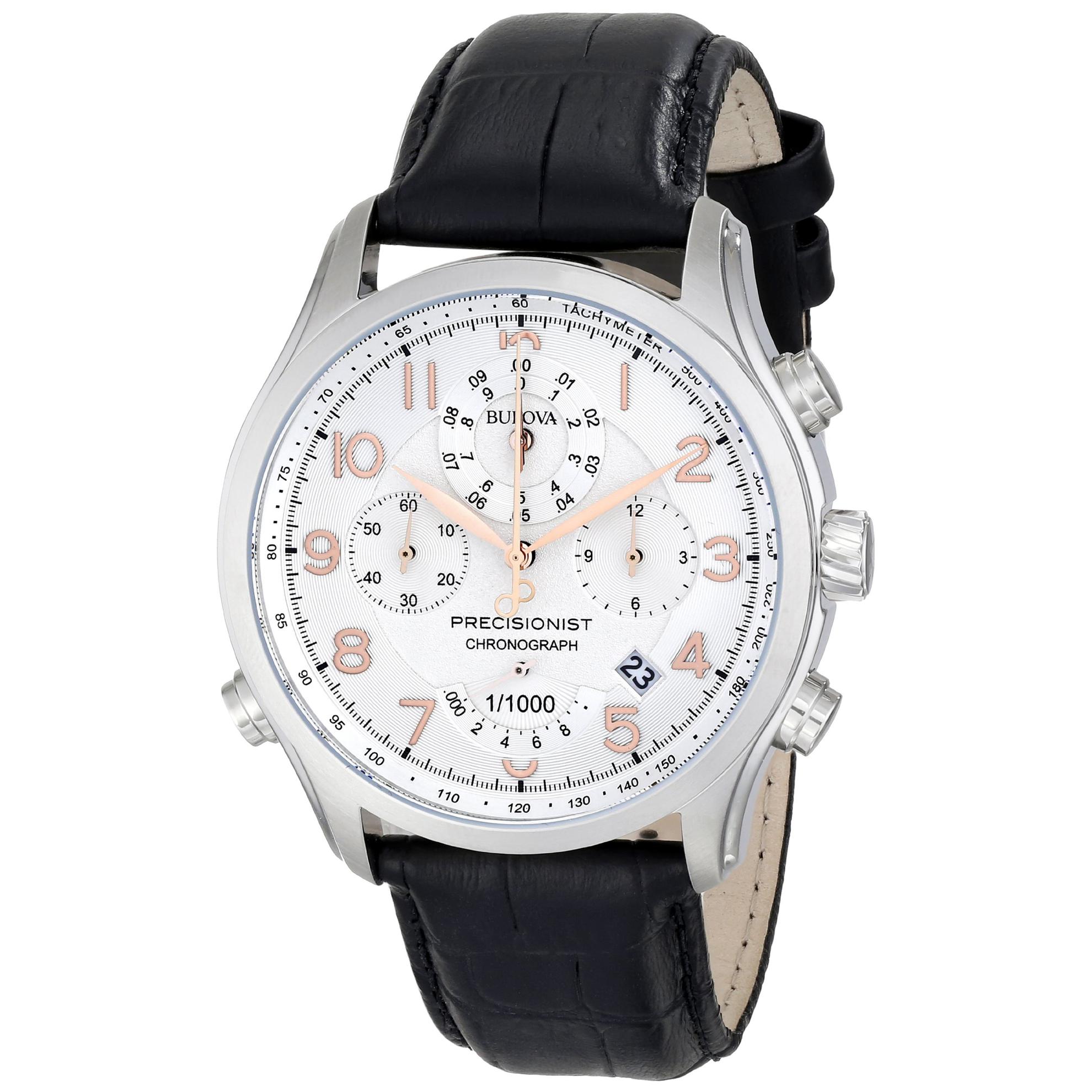 Bulova 96B182 Bulova Precisionist Wilton 4REG Chronograph Silver/Rose Tone Dial Black Leather Strap