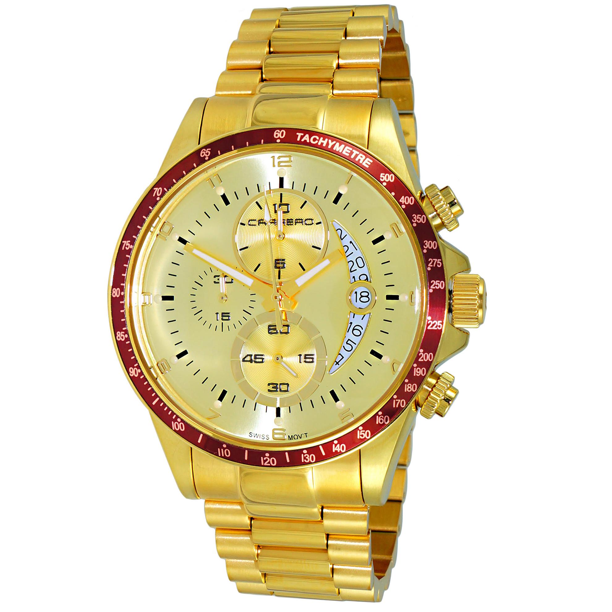 Carrero C1G111MR-SE Carrero Catania R1 SE Limited Edition Swiss Chronograph All Gold Dial with Burgundy Bezel