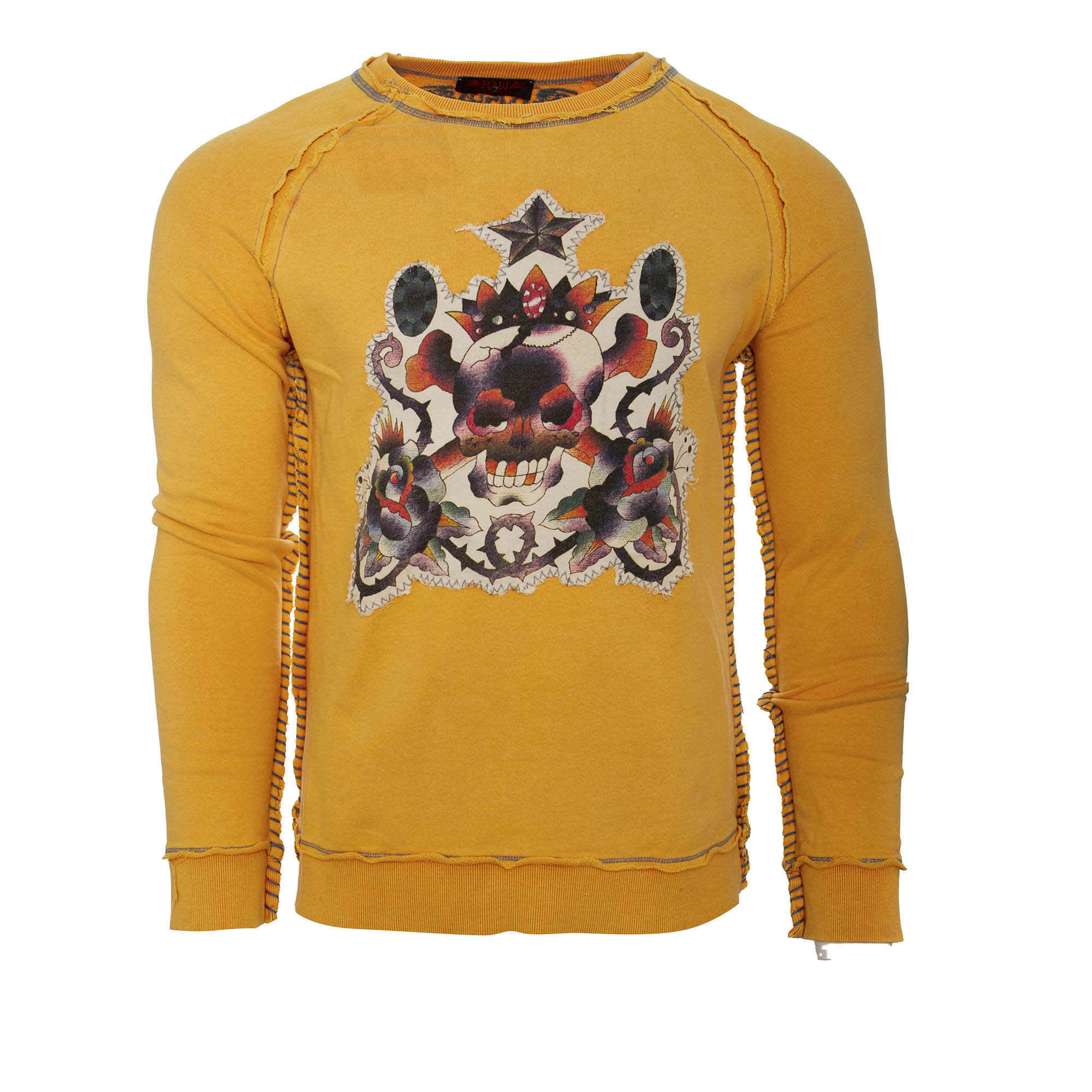 Raw7 Men's Orange Crew Neck Sweater Skull Design, Price: $39