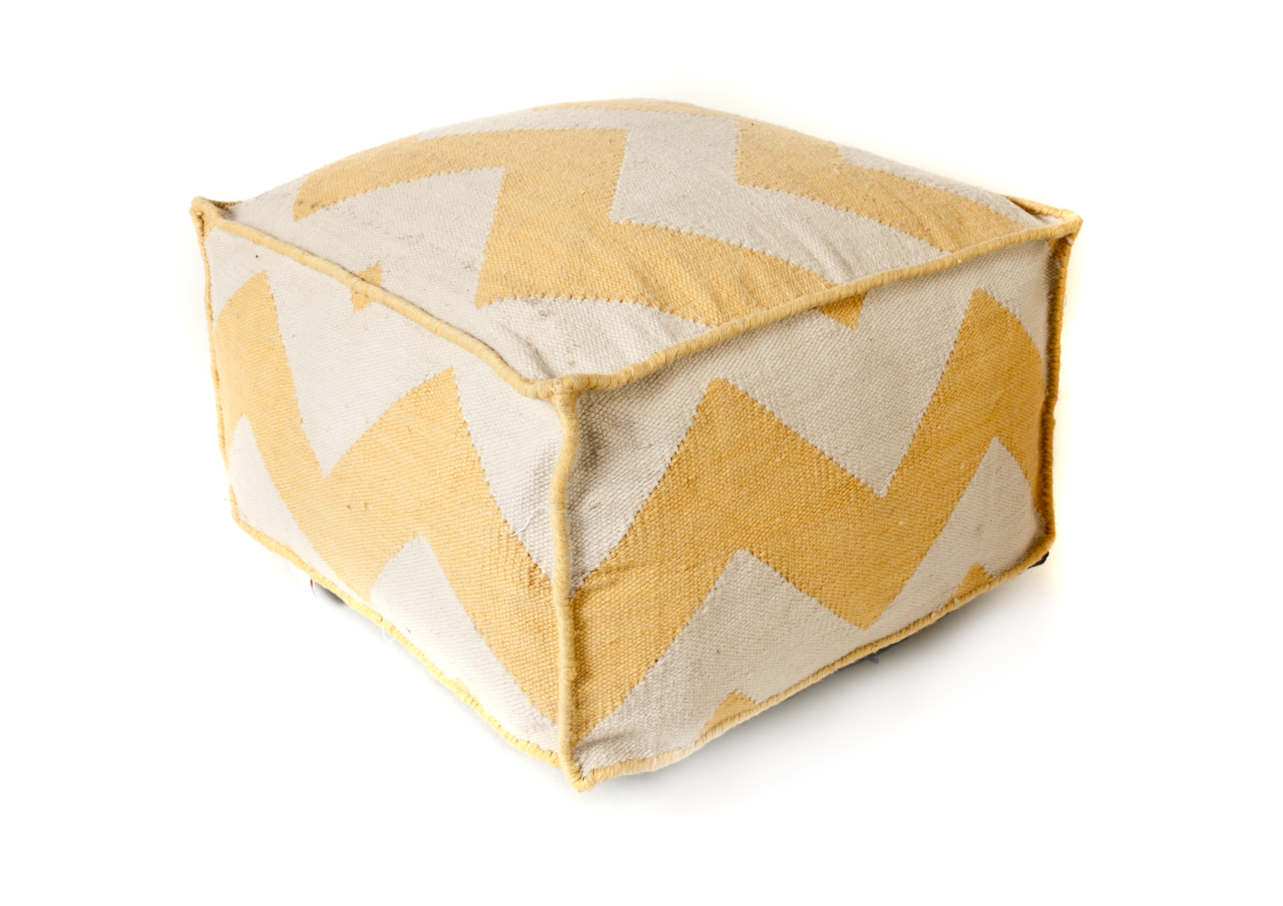 242413.OUT-YLW-CHV Yellow Chevron Outdoor Polyester Pouf Ottoman by TrendSage
