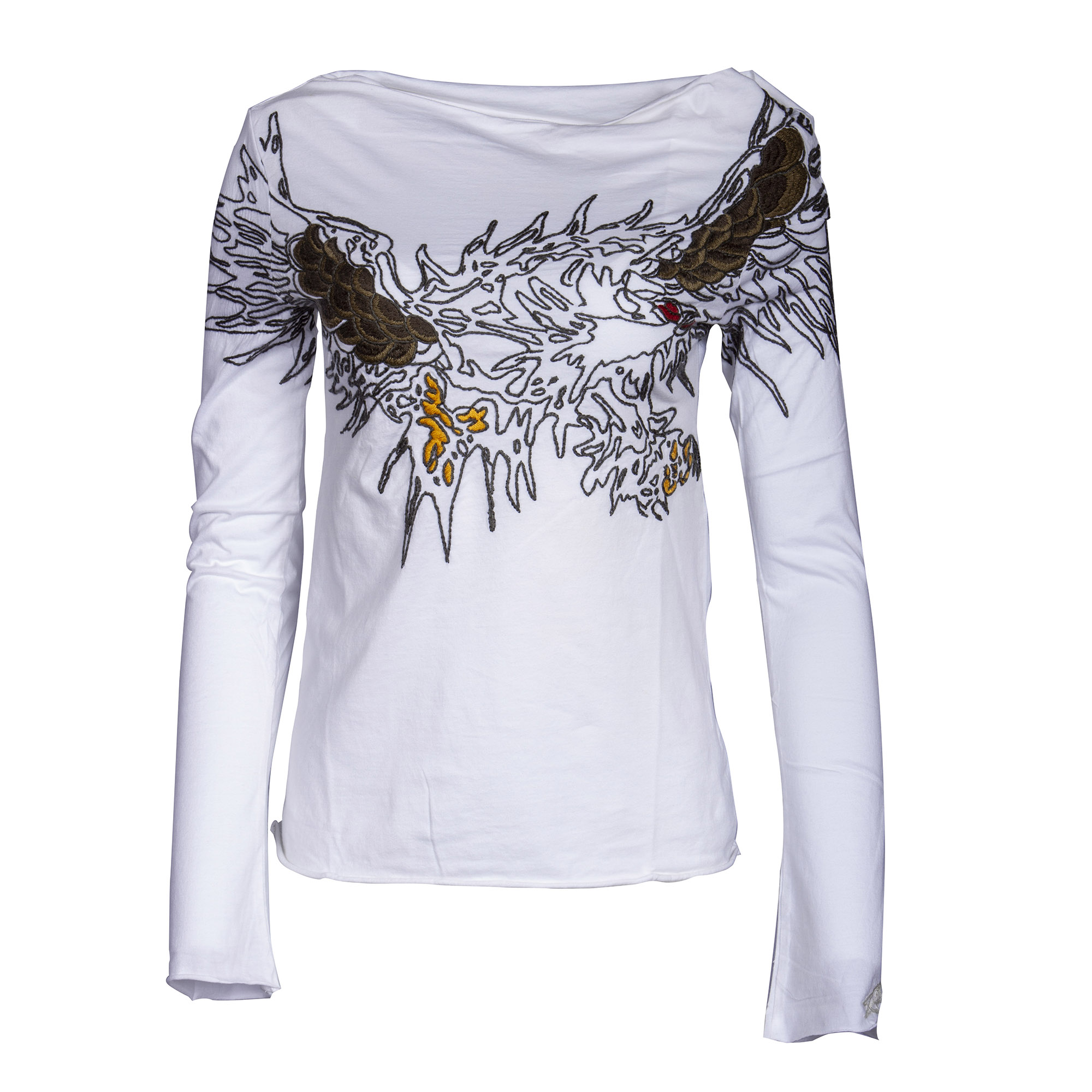 TTE82E-WHITE Till The End Women's White Top with Embroidered Eagle Design