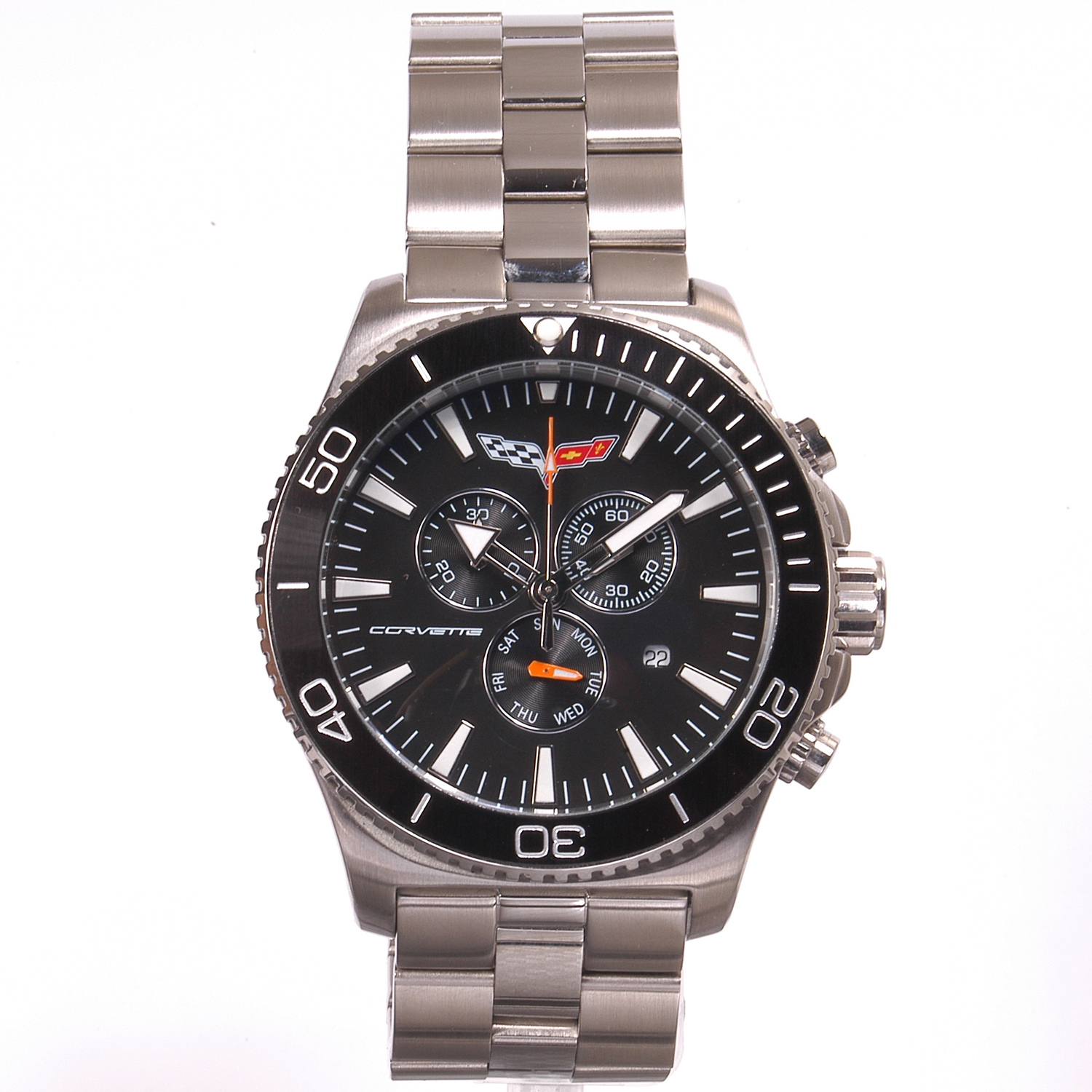 AKCR215-M/BK Corvette 215 Swiss Chrono Collection Black Dial Silver Bracelet