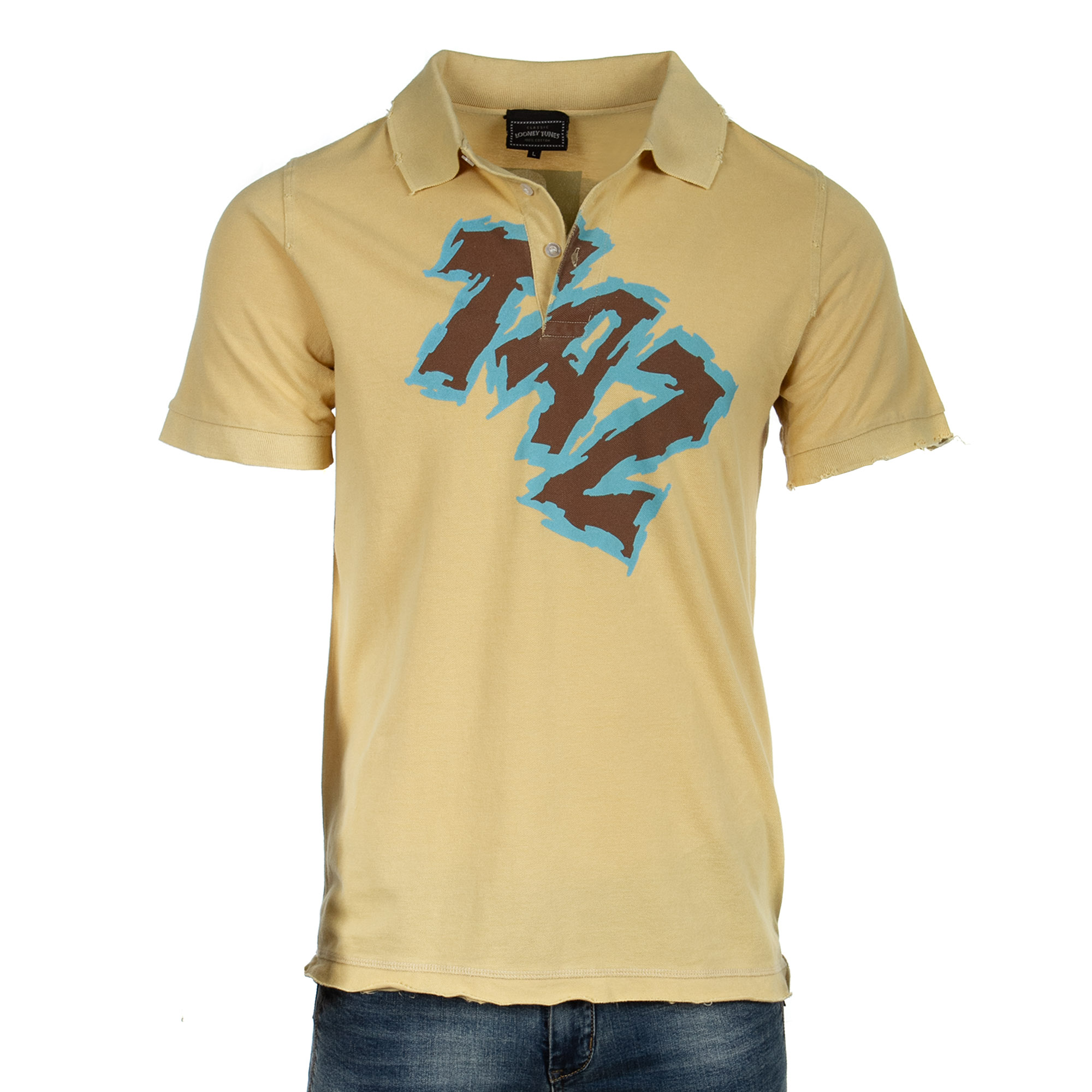 RAW 7 PL98_TAZ_DESERT_YELLOW Raw7 Men's Looney Tunes Taz Beige Polo Shirt