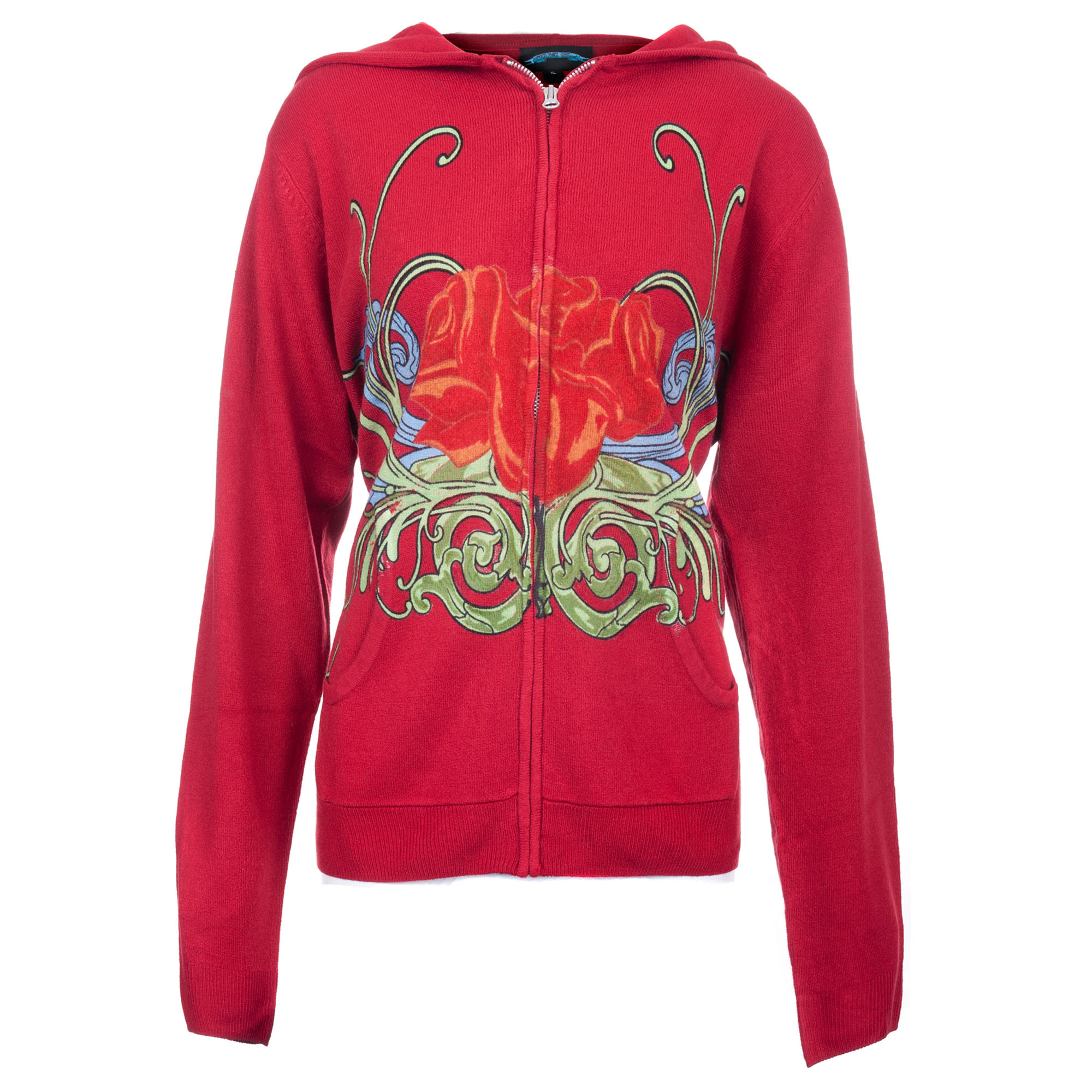 Till The End E09102-RED-SUNRISE Till The End by Raw7 Women's Red Acrylic Zip Hoodie Rose Sunrise Design