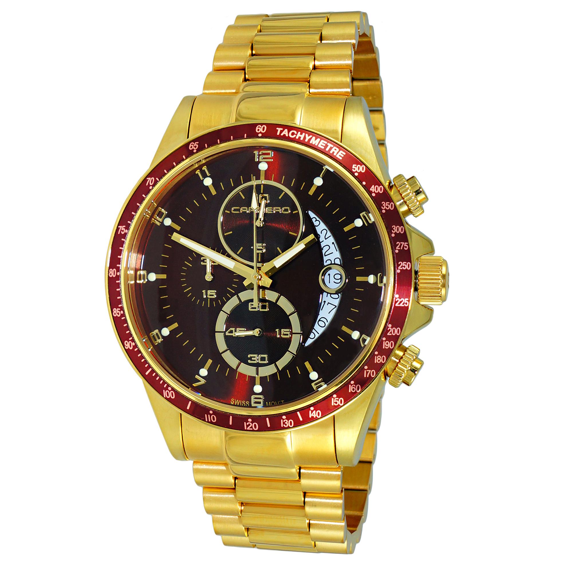 Carrero C1G111MR Carrero Catania R1 Limited Edition Swiss Chronograph All Gold Burgandy Dial