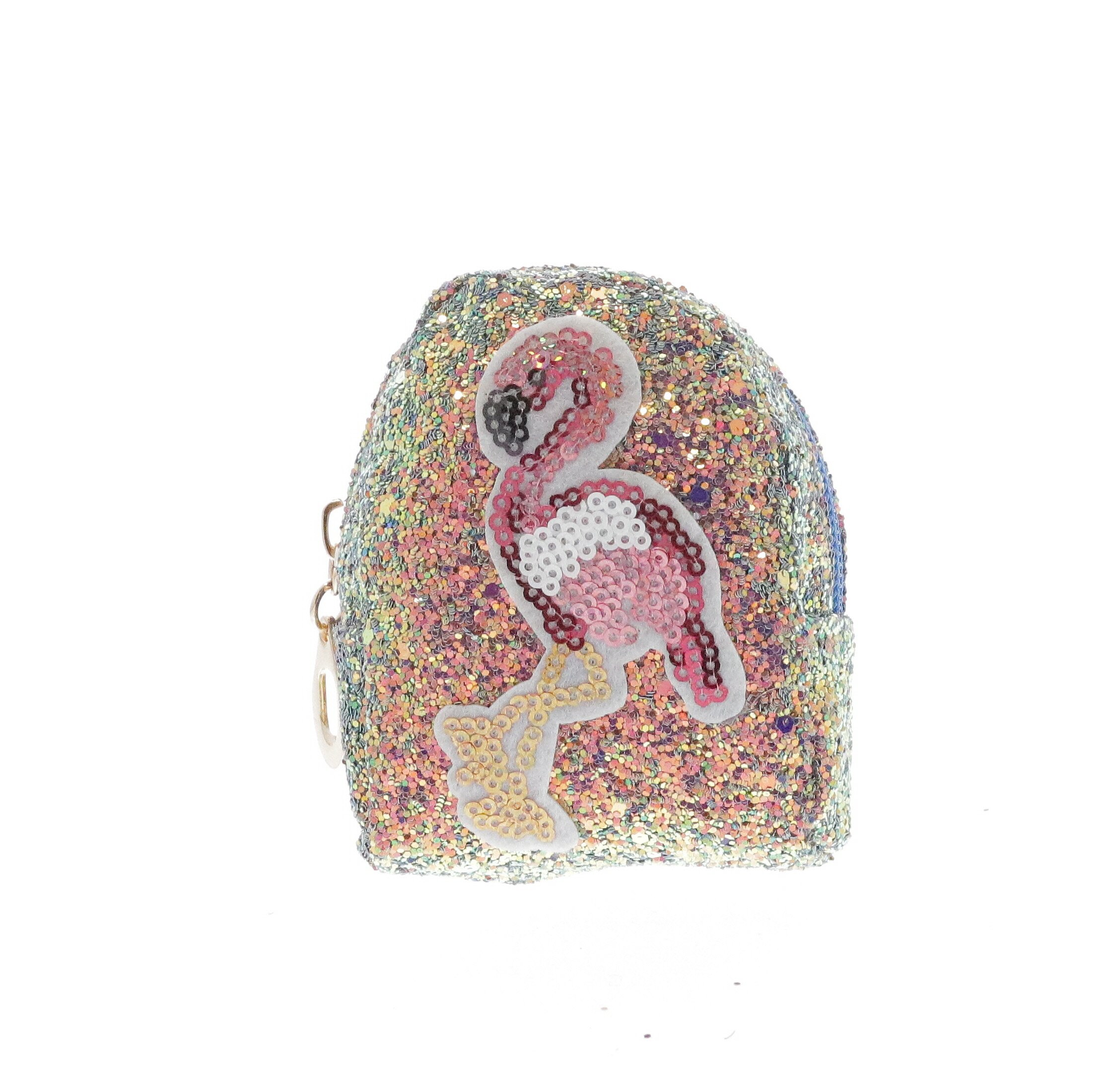 6662-W-White Raw 7 by Doe A Dear Sequin Flamingo Coin Purse Key Chain 6662-W-White