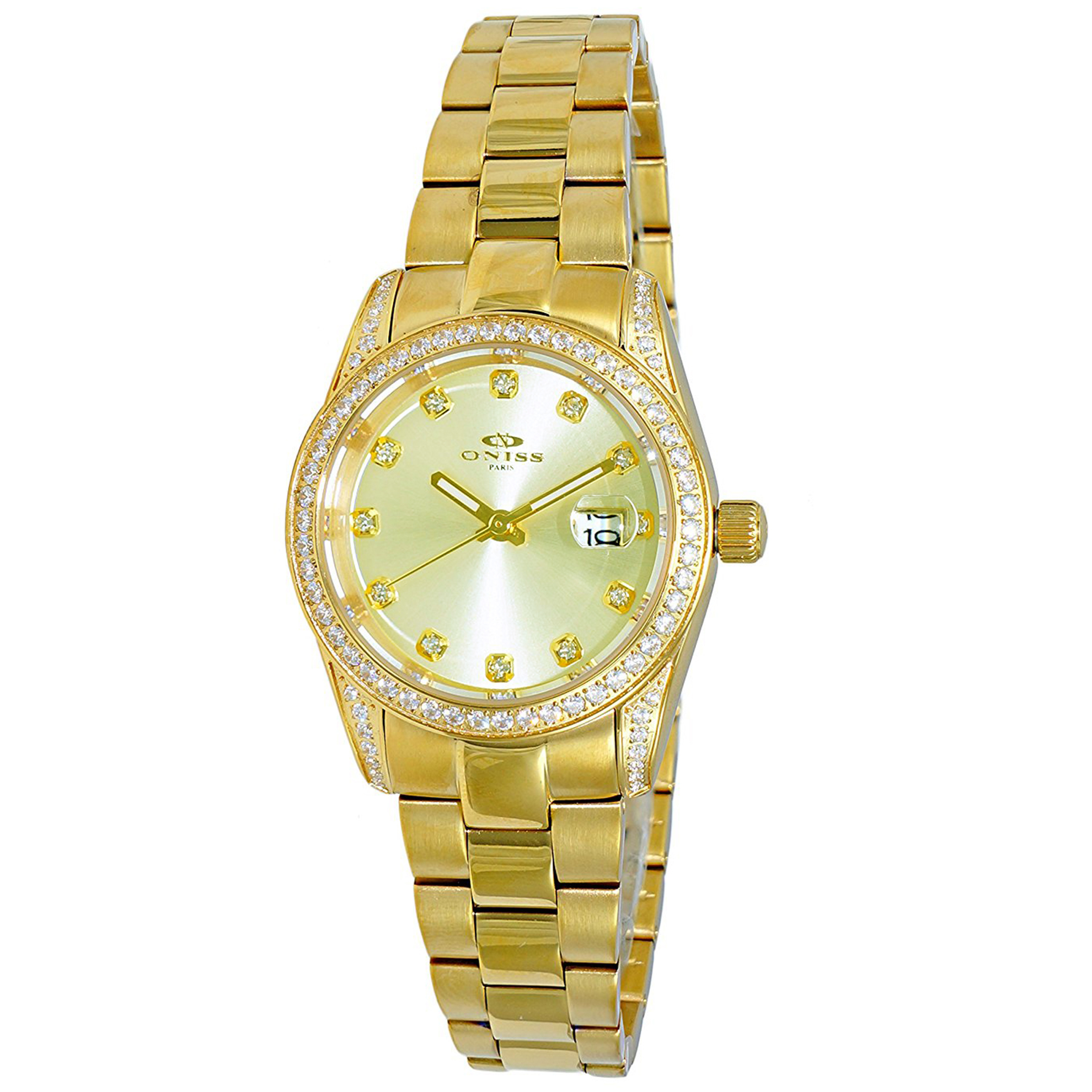 Oniss ON3886-LGG Oniss RX Ladies Crystal Bezel Gold Dial