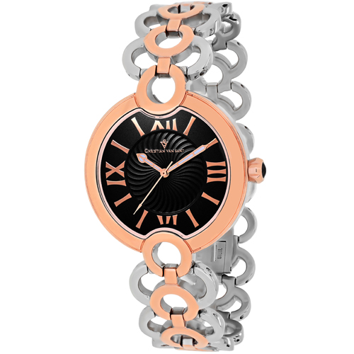 CV2815 Christian Van Sant Womens Twirl Two-tone silver rose gold Band Black Dial