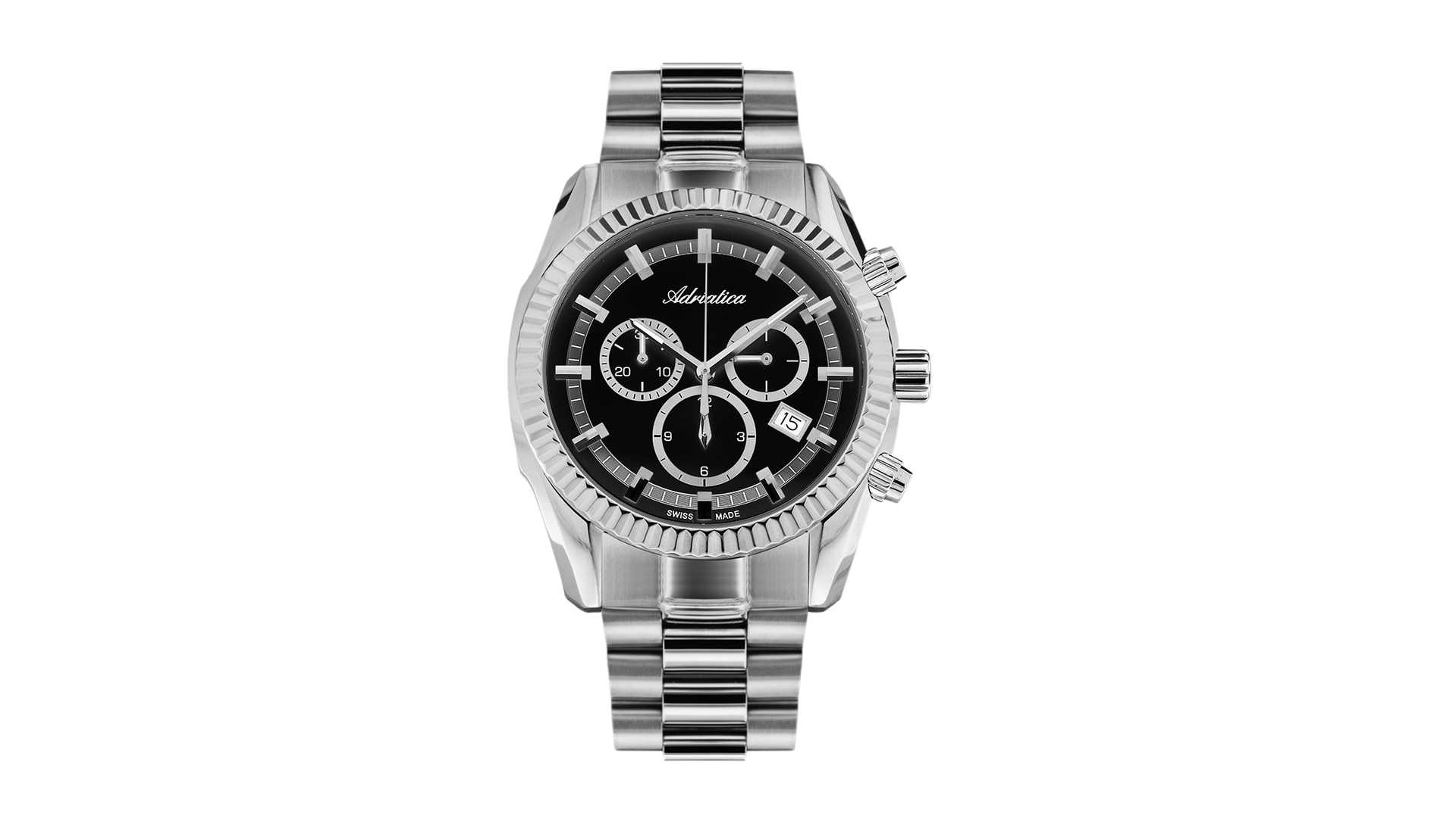 Adriatica A8210.5114CH Adriatica Swiss Made 8210 JB 42mm Gun Metal Dial Chronograph Mens Watch Stainless Steel Case  Sapphire Crystal