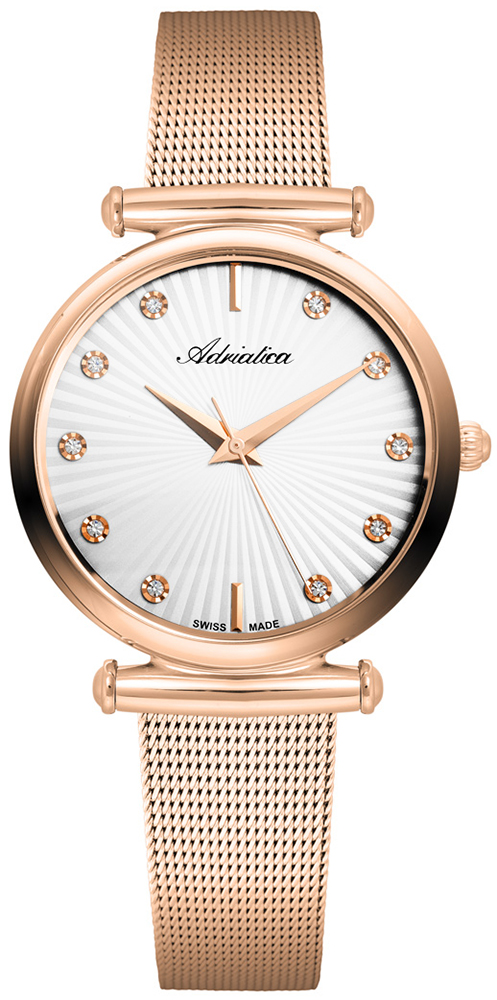 Adriatica A3518.91R3Q Adriatica Women Crystal Index Rose Gold 34mm Silver Dial Swiss Made  Stainless Steel Case  Mineral Glass