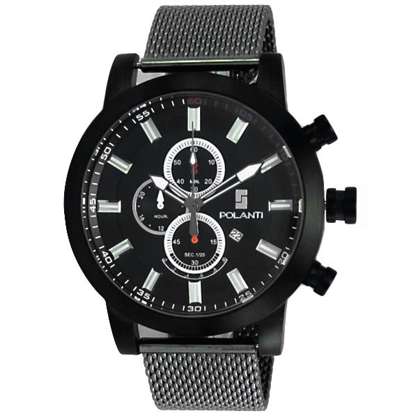 Polanti Retrograde Chronograph All Black with Black Dial Mesh Band, Price: $289