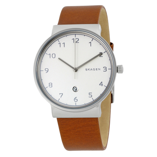 SKW6292 Skagen Mens Ancher Brown Band Silver Dial