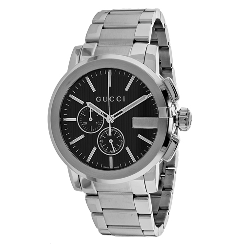 YA101204 Gucci Mens G-Chrono YA101204 silver Band Black Dial