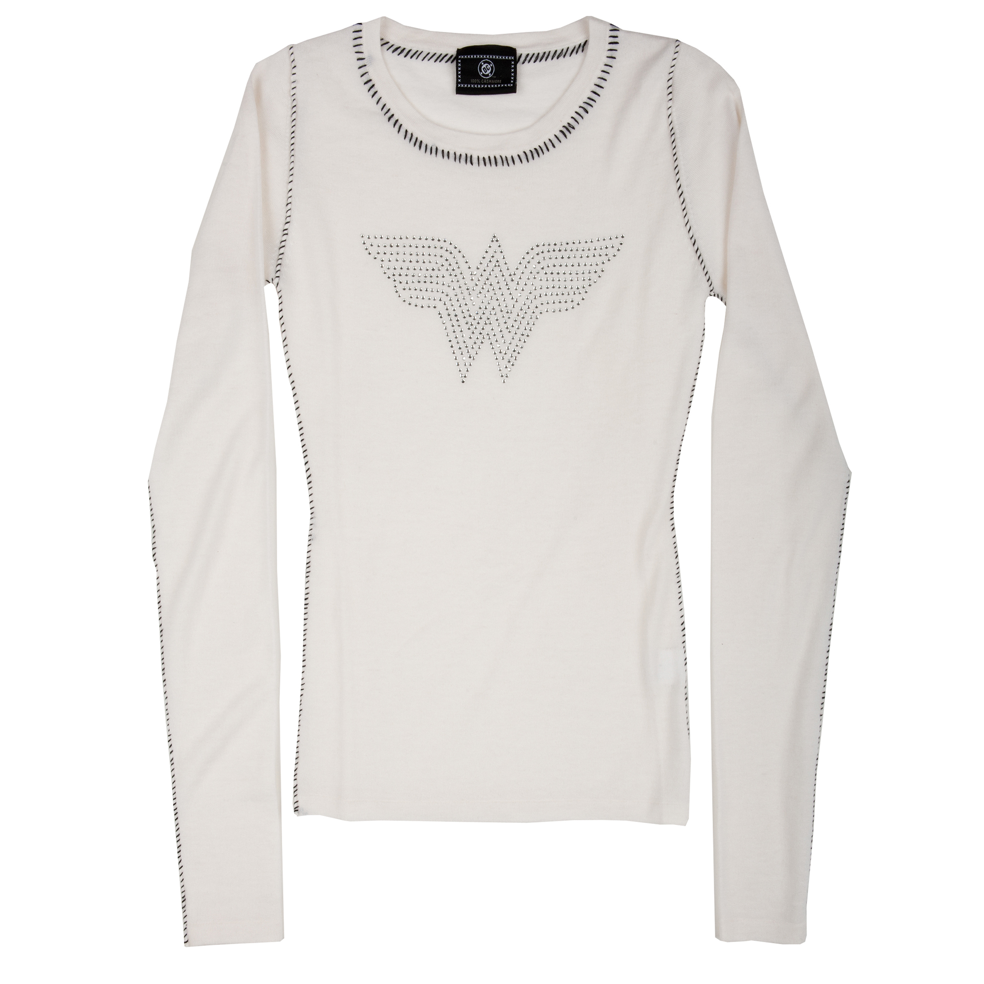 RAW 7 PCSH167WBW DC Comics 100% Cashmere Beaded Wonder Woman Sweater Ivory