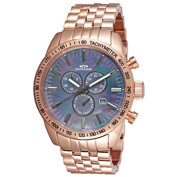 Oniss Chronograph Rose Gold Silver Markers Platinum Mother of Pearl Dial, Price: $239