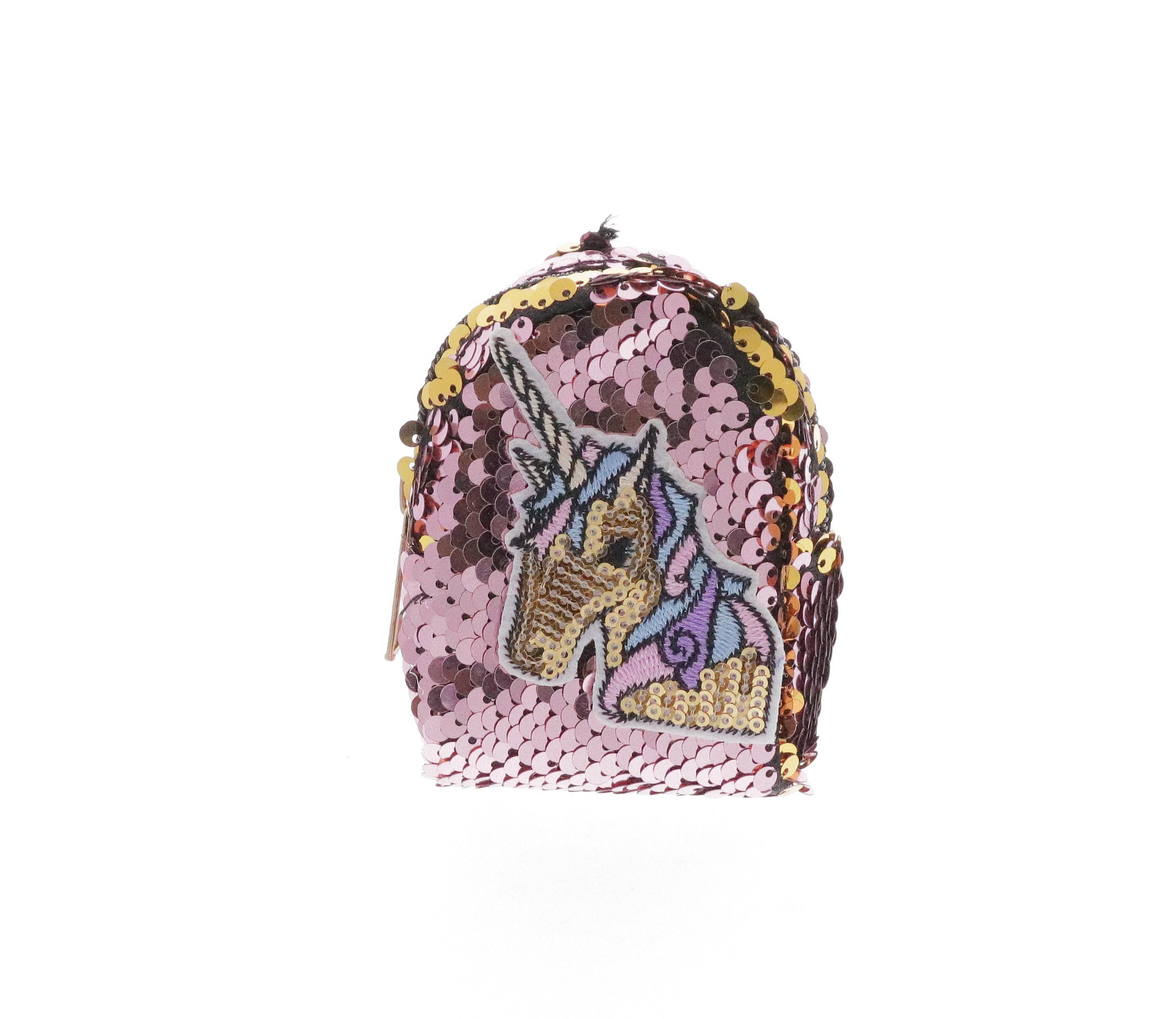 6664-P-Pink Raw 7 by Doe A Dear Sequinned Unicorn Coin Purse Key Chain 6664-P-Pink
