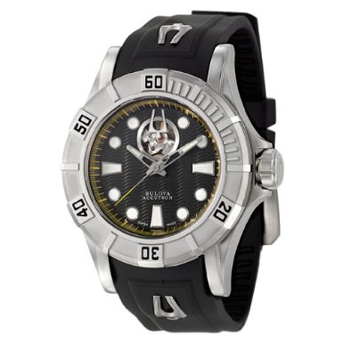 63A110 Bulova Accutron Kirkwood 26 Jewel Swiss Made Automatic Black Dial Rubber Strap