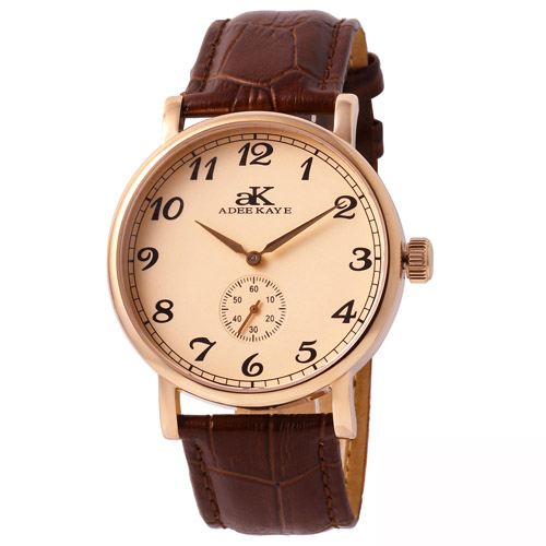 Adee Kaye AK9061-MRG-RG Adee Kaye  Mens Vintage Mechanical    Brown Band rose gold Dial