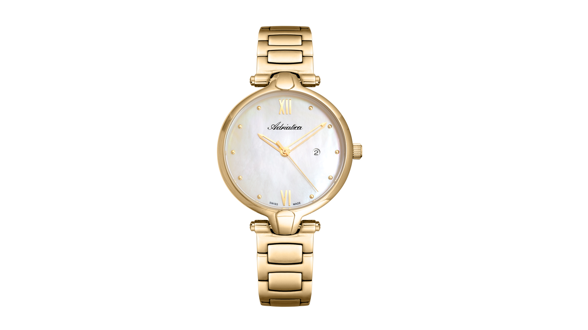 Adriatica A3735.118FQ Adriatica ZEGAREK Ladies Swiss Made ETA F04 Stainless Steel White MOP Dial Stainless Steel Band
