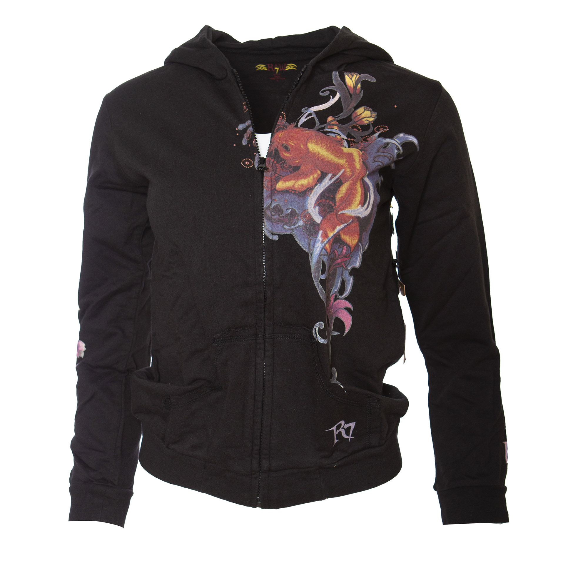 K8A26-KOI-TOP Raw7 Girls Black Hoodie Koi Fish theme