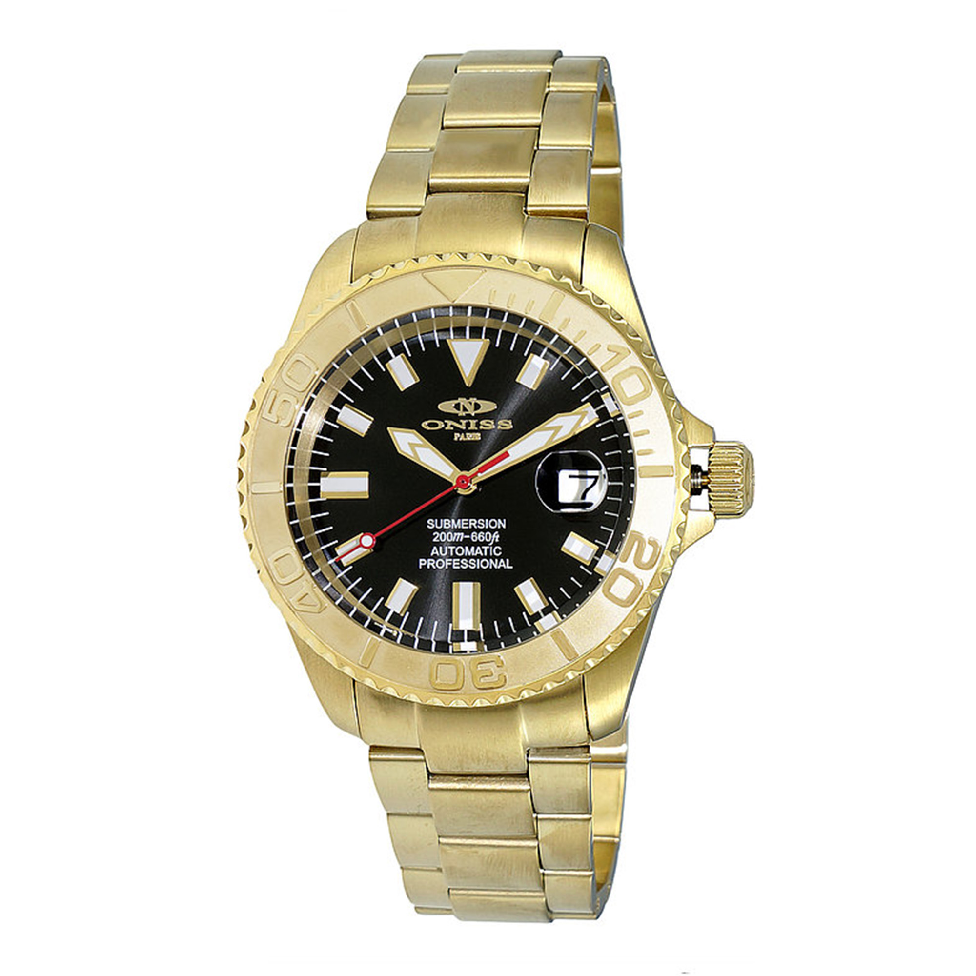 Oniss ON5515-55 Oniss 44mm Pro Sub Automatic Diver Gold Tone Black Dial Gold Bezel