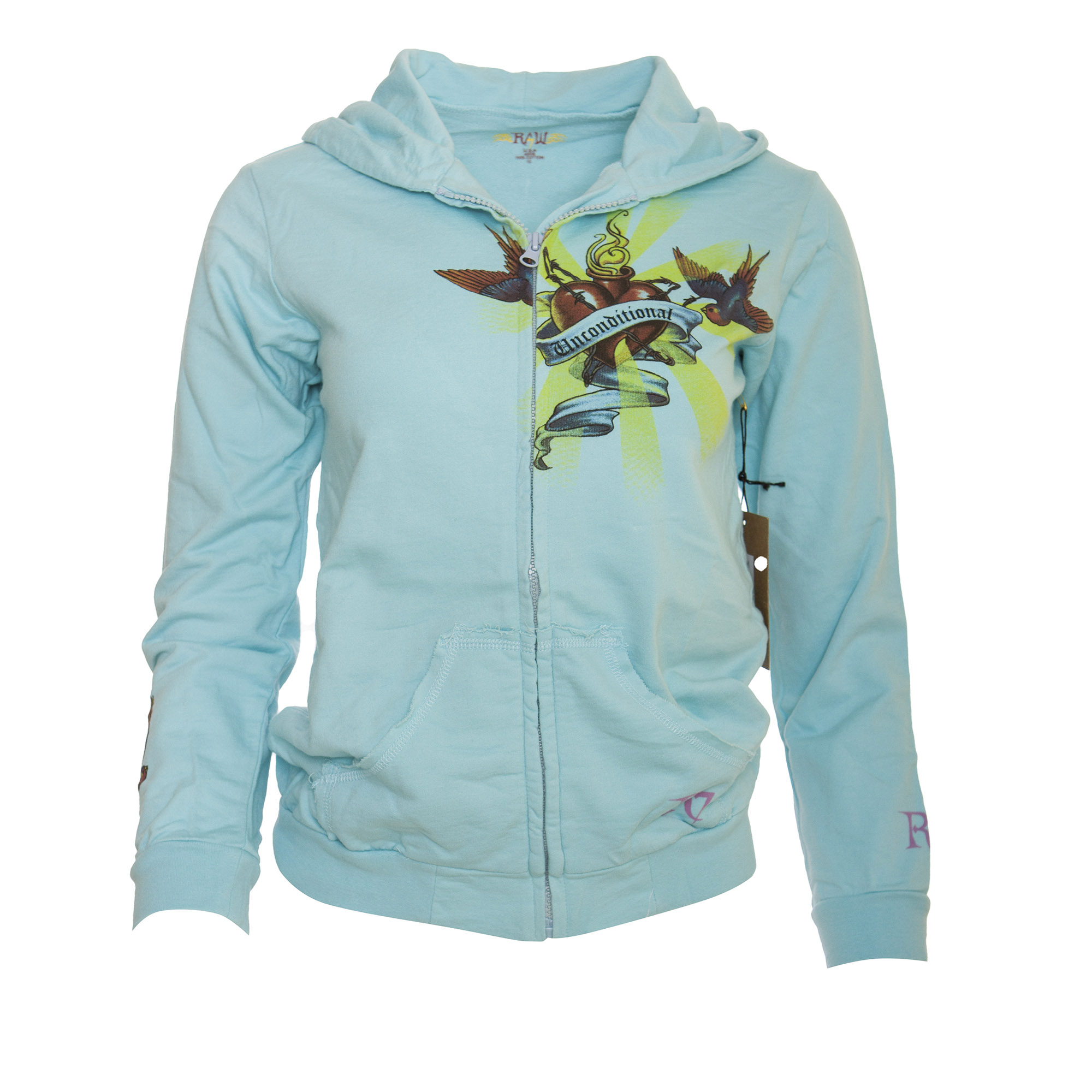 K8A26-HRT-TOP Raw7 Light Blue Girls Heart Hummingbird Hoodie