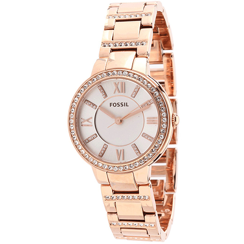 ES3284 Fossil Womens Virginia Rose gold Band Silver Dial