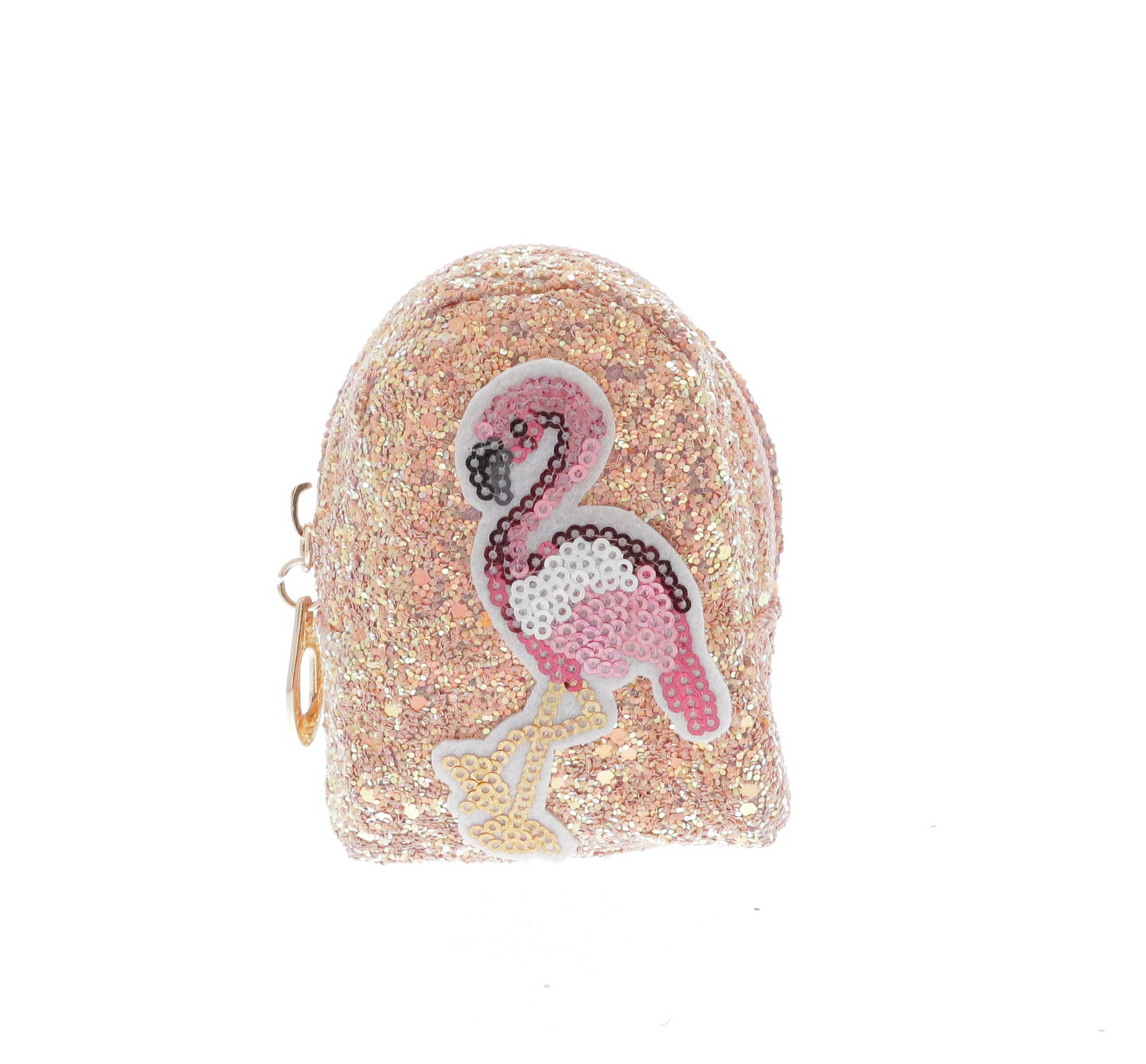 6662-B-Black Raw 7 by Doe A Dear Sequin Flamingo Coin Purse Key Chain 6662-B-Black