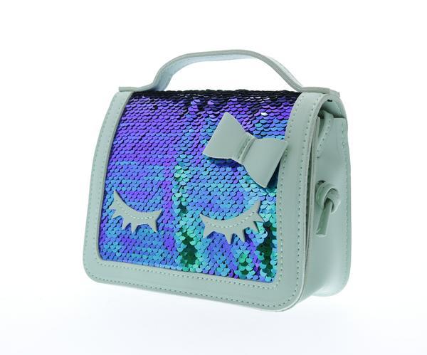 B9562Green-DefaultTitle Raw 7 by Doe A Dear Sequined top handle purse with eyelashes - Green