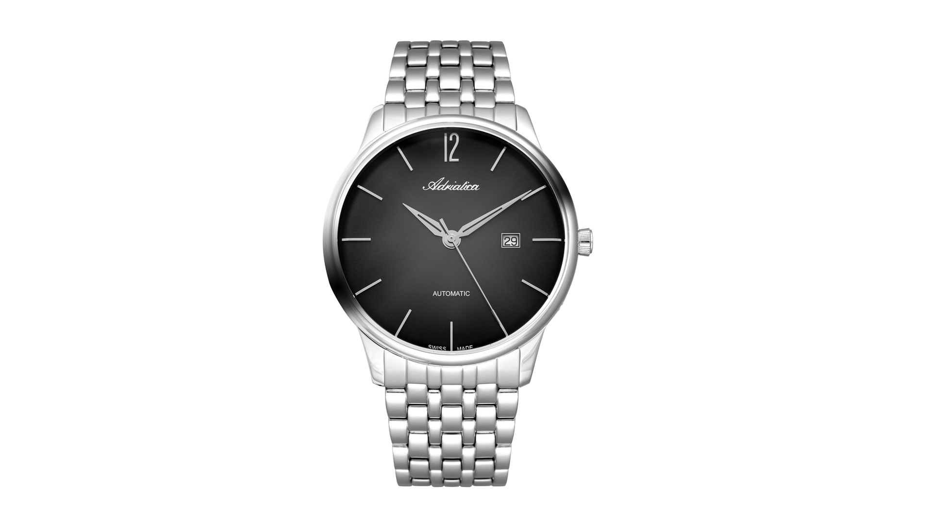 Adriatica 44mm Swiss-Automatic ETA2824 Stainless Steel BLACK Dial Glassback, Price: $789