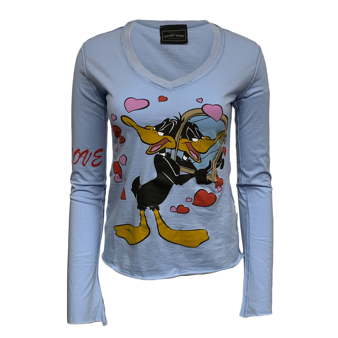 Looney Tunes PTS79-DAFFYD-SKY Looney Tunes Women's Daffy Duck Long Sleeve V-Neck T-Shirt Blue