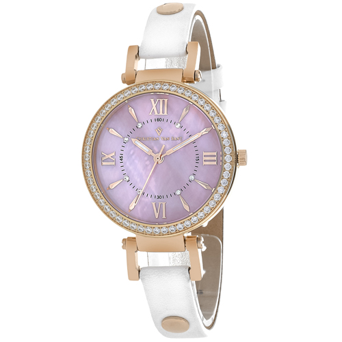 CV8133 Christian Van Sant Womens Petite White Band Pink MOP Dial