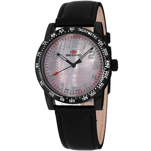 SP5211 Seapro  Womens Bold Black Band Pink MOP Dial