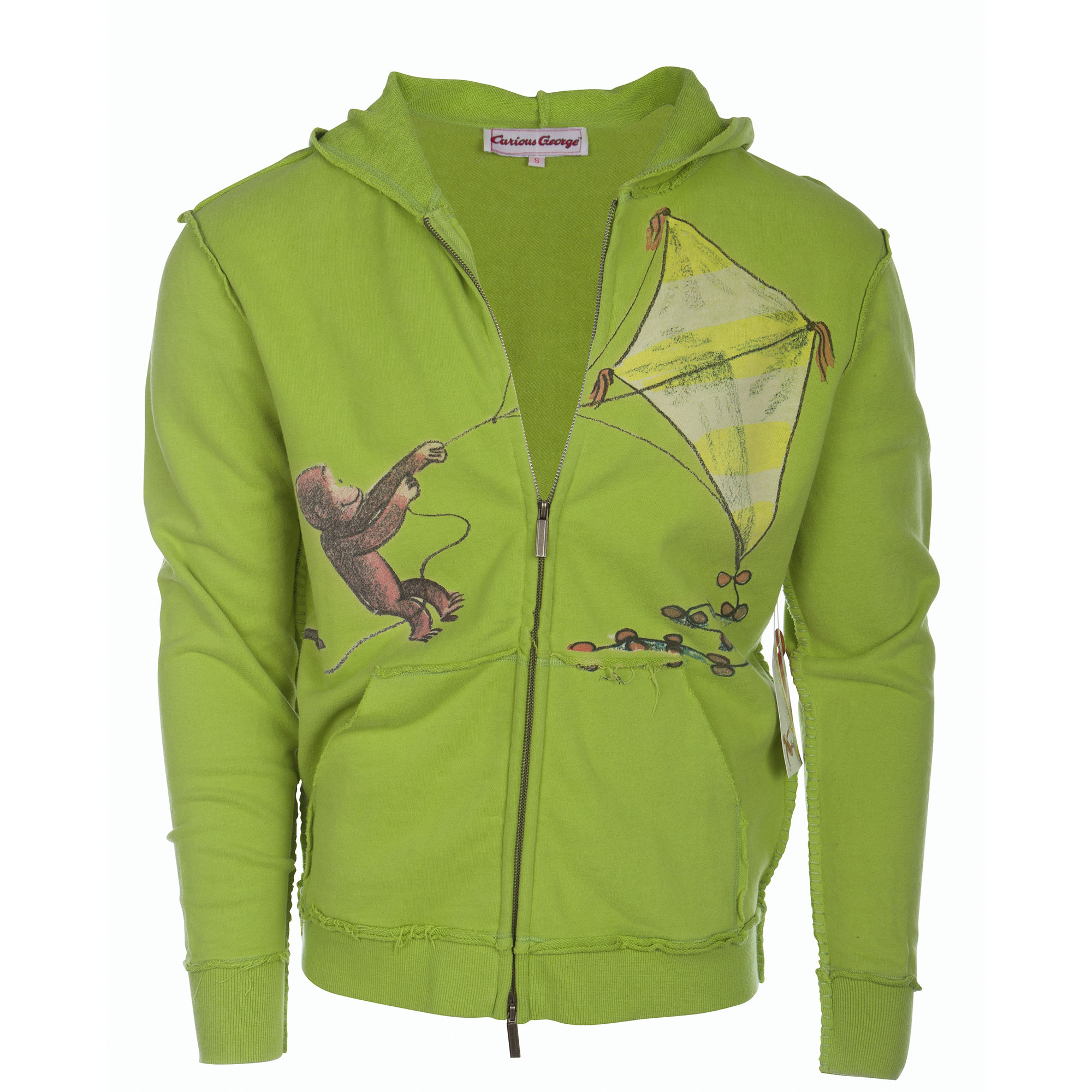 Curious George SWSRT232-GREEN Curious George Men's Green Zip Hoodie Kite Design