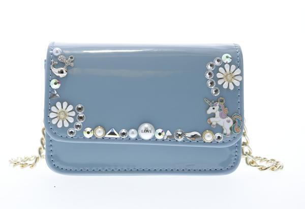 Raw 7 by Doe A Dear Patent crossbody purse with Charms - Sky, Price: $52