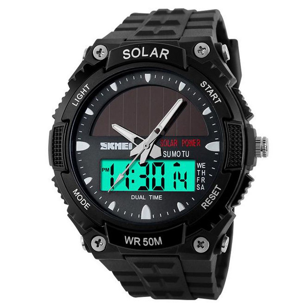 B01MG54VGW-UK B01KTGGC9W-US B01KTGGC9W Hiwatch Boy Sports Watch for Kid Solar PowerLED Digital Waterproof Watch with Stopwatch and Alarm Black