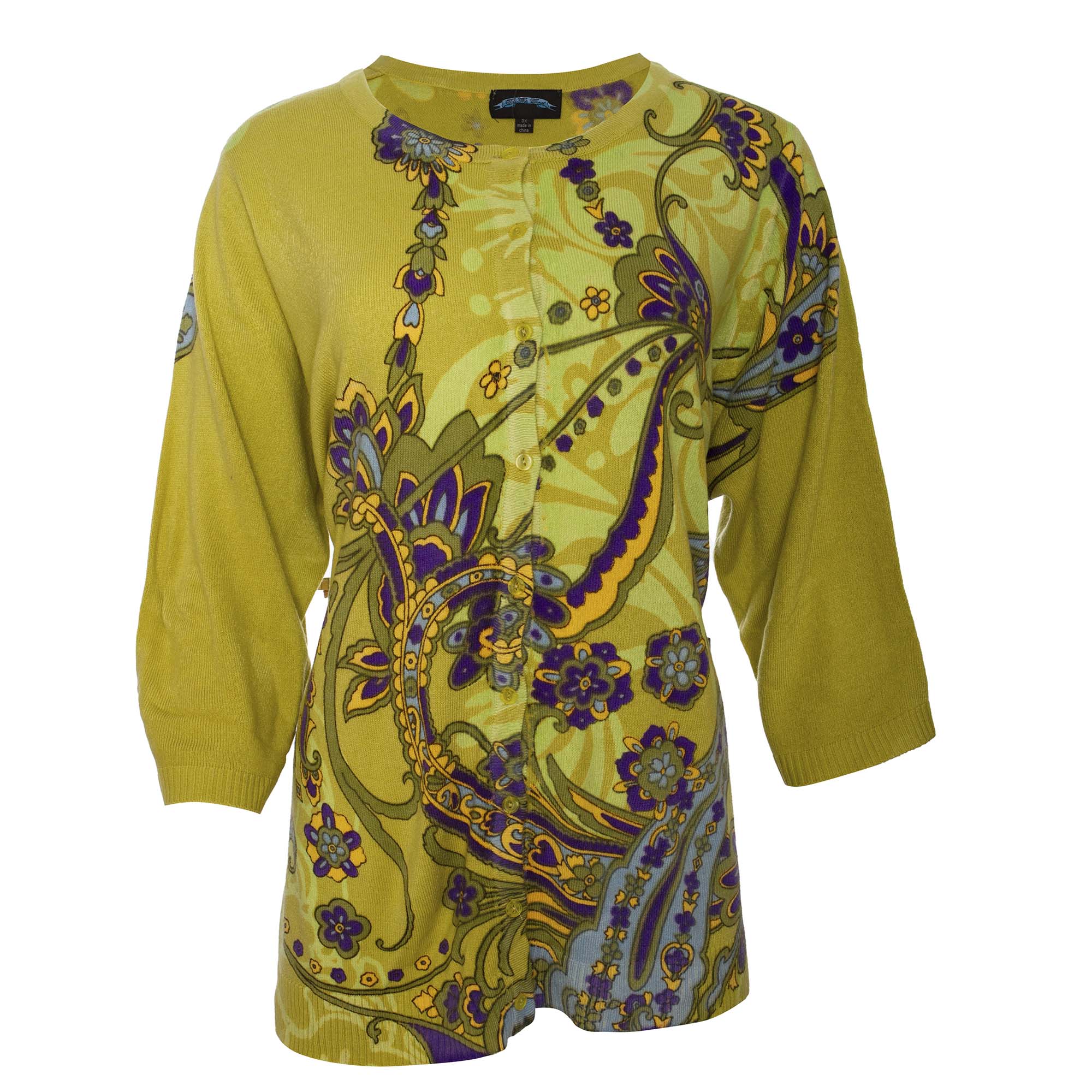 Till The End E10A06-PAISLEY-GRN Till The End by Raw7 Women's Green Cardigan With Paisley Accents