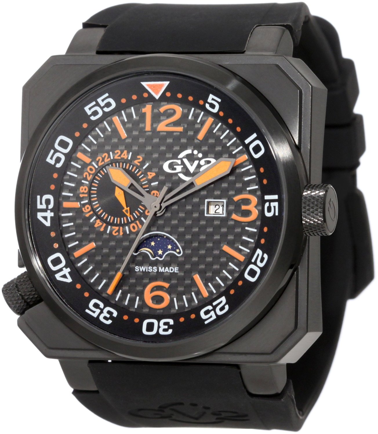 GV2 by Gevril 4512 GV2 Limited Edition Submarine Two-Time Zone Moonphase Carbon Fiber/Orange Dial