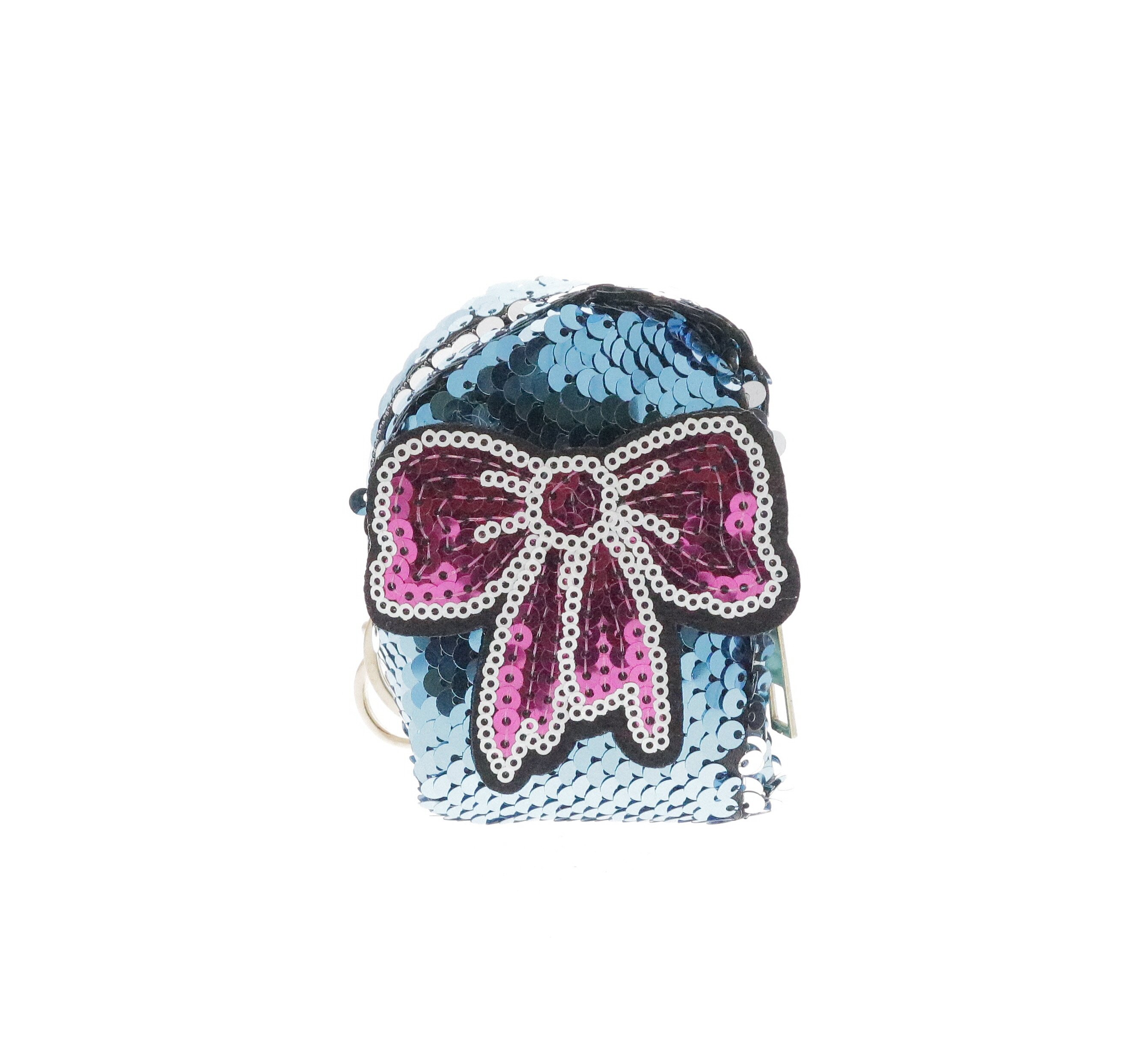 6661-P-Pink Raw 7 by Doe A Dear Sequinned Pink Bow Coin Purse Key Chain 6661-P-Pink