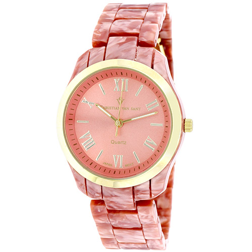 CV3413 Christian Van Sant Womens Granite Marble Pink Band Pink Dial