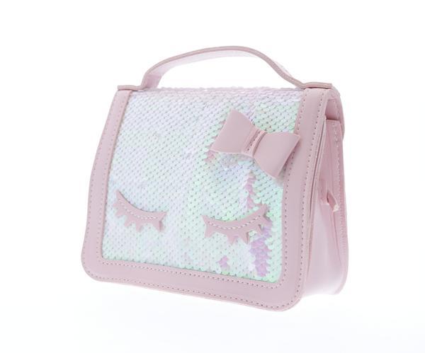 B9562Pink-DefaultTitle Raw 7 by Doe A Dear Sequined top handle purse with eyelashes - Pink
