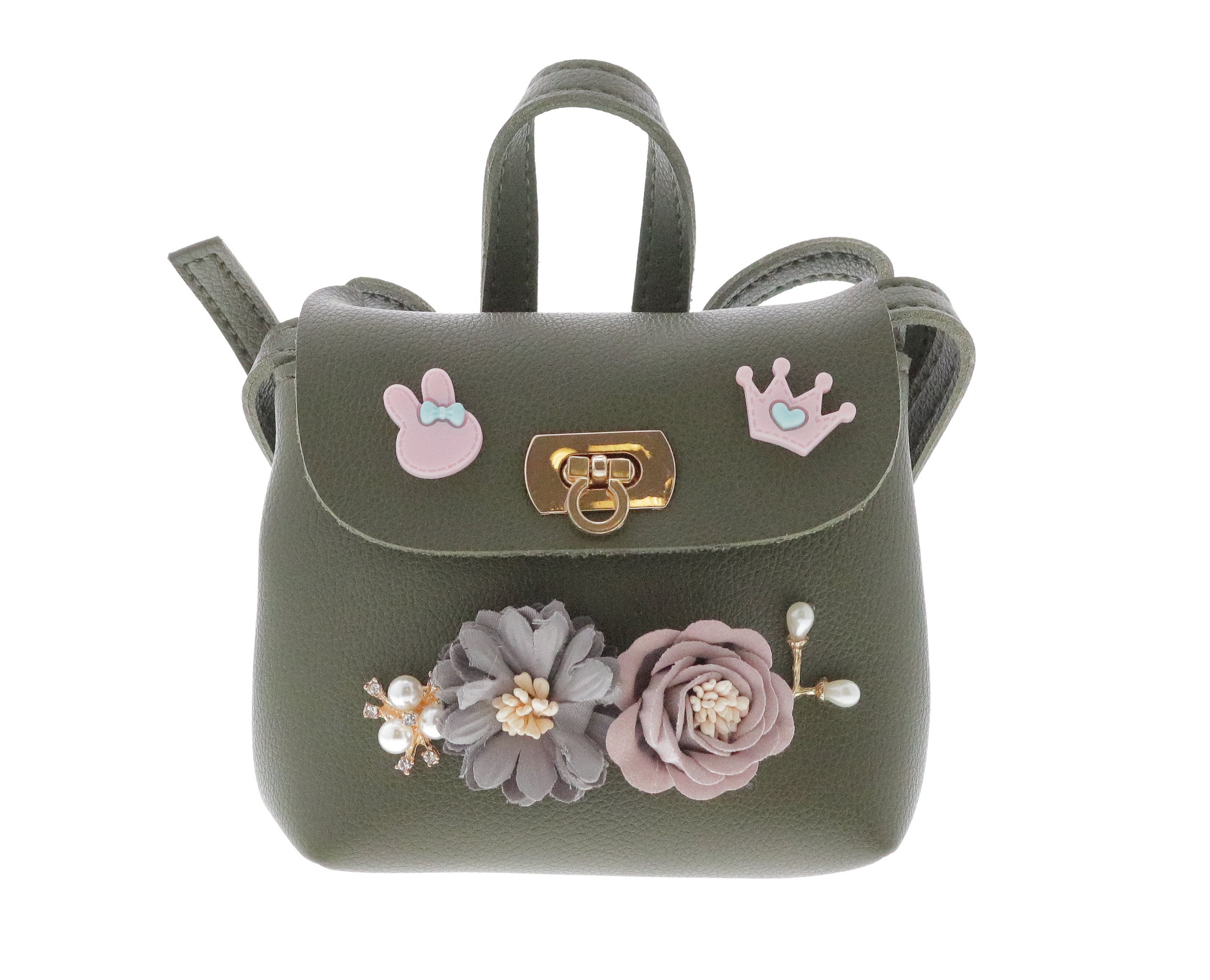 8618-O-OS-Olive Raw 7 by Doe A Dear Mini Backpack w/ Floral Detail - Olive