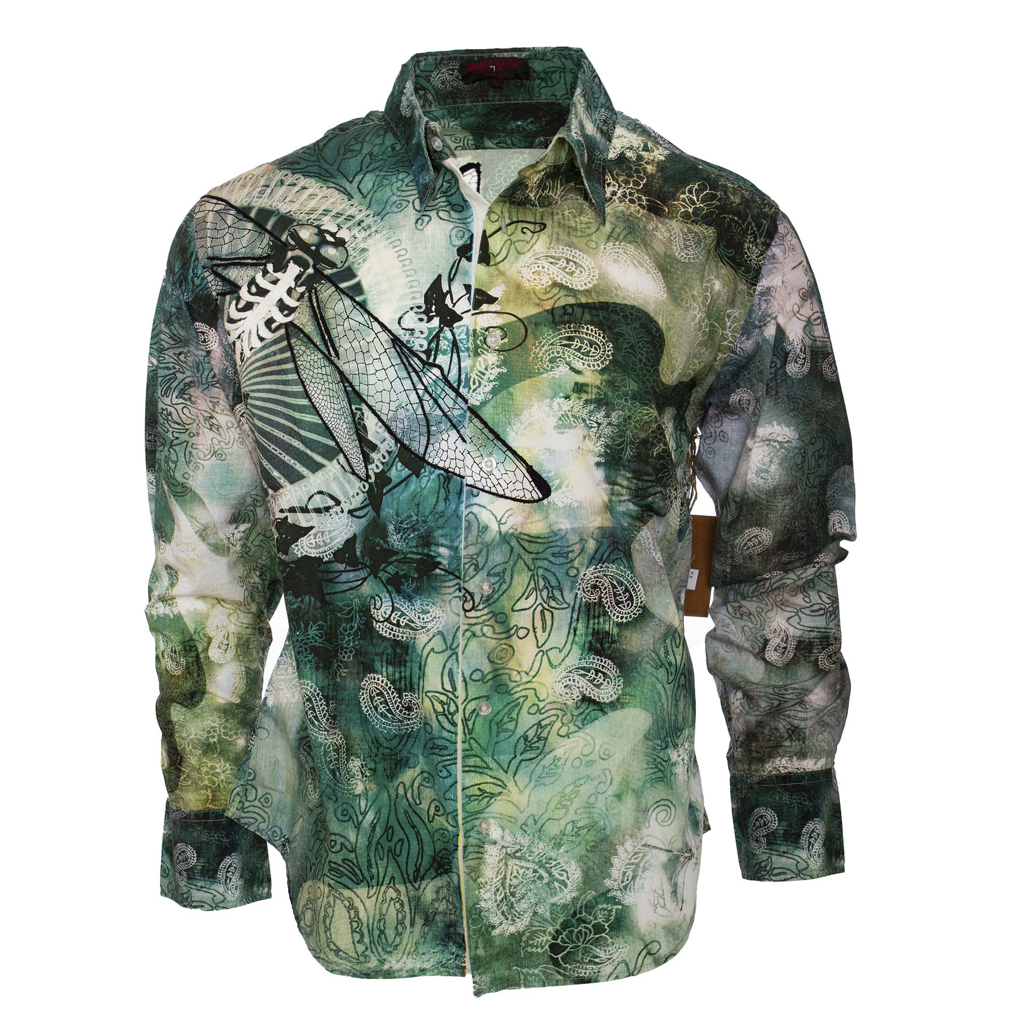 RAW 7 EM63-DRAGON-GRN Raw 7 Men's Green Dragonfly Dress Shirt