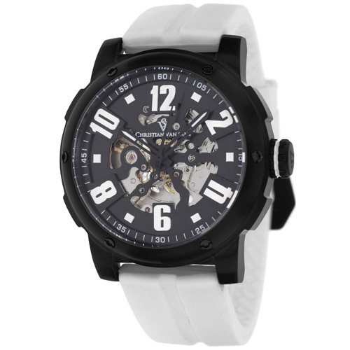 CV6130 Christian Van Sant Mens Skeleton White Band Black Skeleton Dial