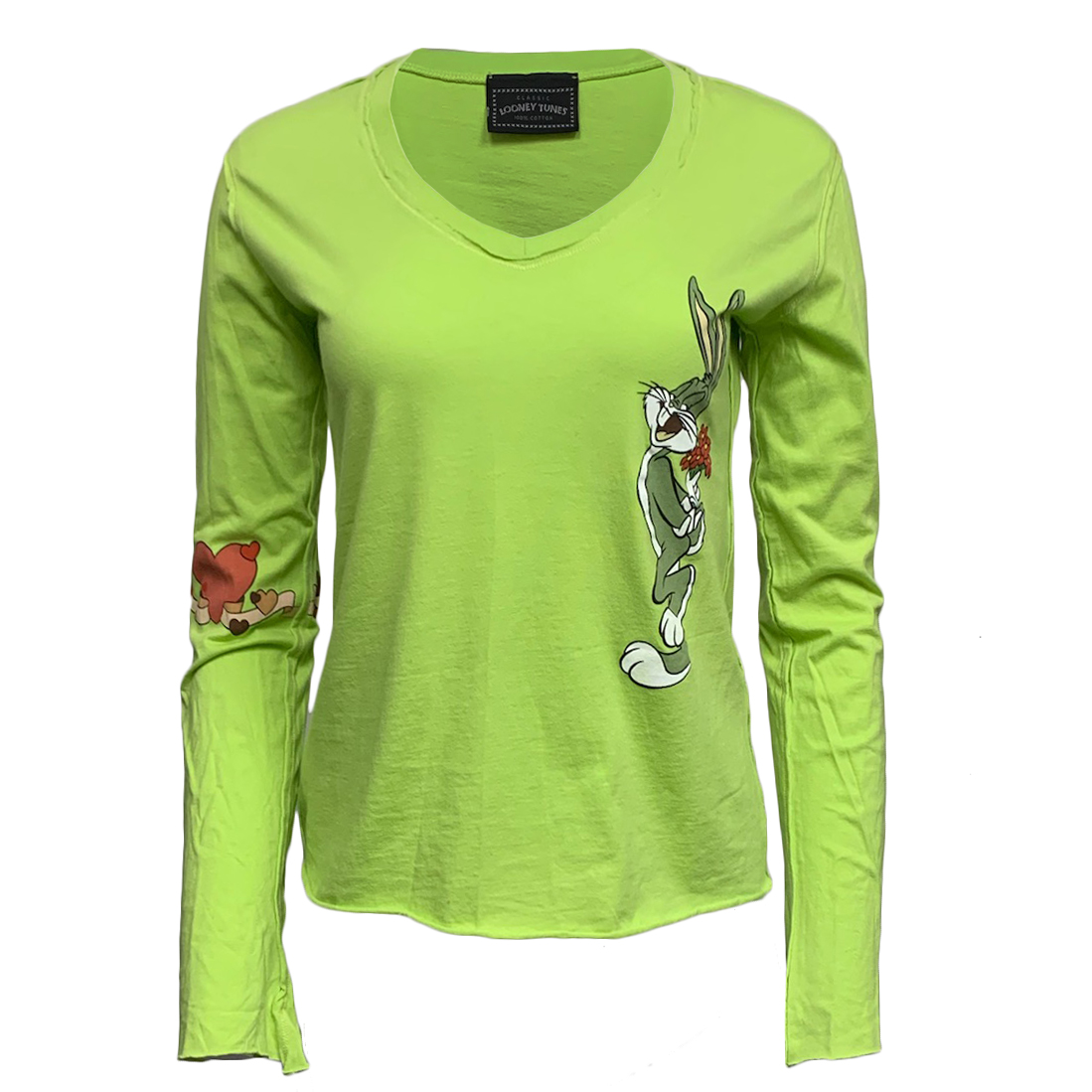 Looney Tunes PTS79-BUGSB-KIWI Looney Tunes Women's Bugs Bunny Long Sleeve V-Neck T-Shirt Green